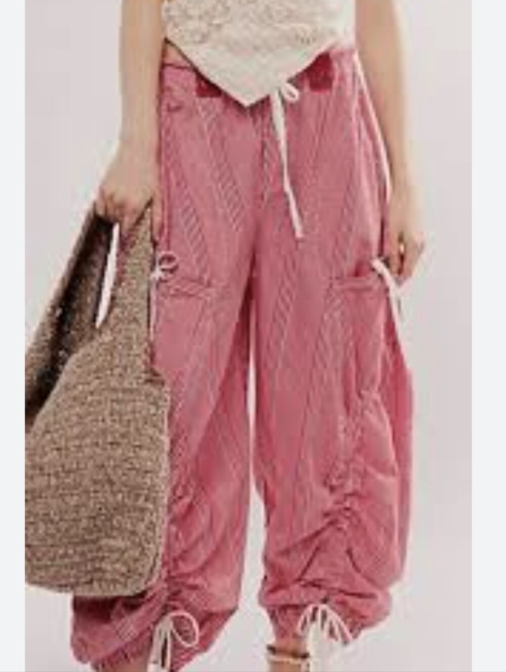 Free People Out Of Sight Parachute Pants Red White Stripe Drawstring Accents XS